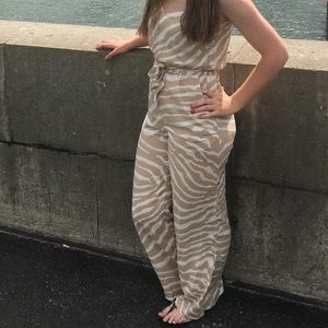 White and tan zebra stripped Romper